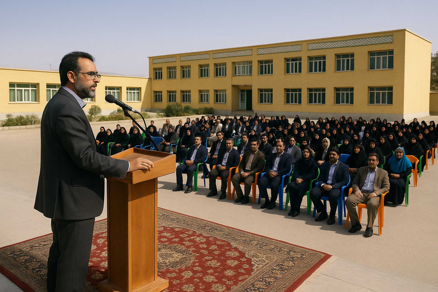 آغاز سال تحصیلی با تجمع بزرگ فرهنگیان و دانش‌آموزان در صحن مکتب خنج